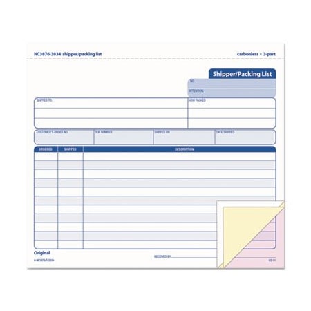 Tops Products TOPS, Snap-Off Shipper/packing List, 8 1/2 X 7, Three-Part Carbonless, 50 Forms 3834